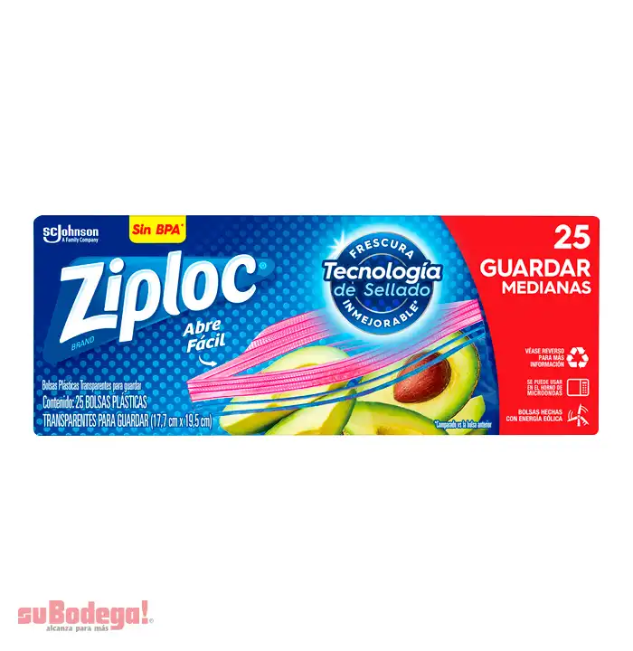 Bolsa Plástico Ziploc Guardar Mediana 25 Pz.
