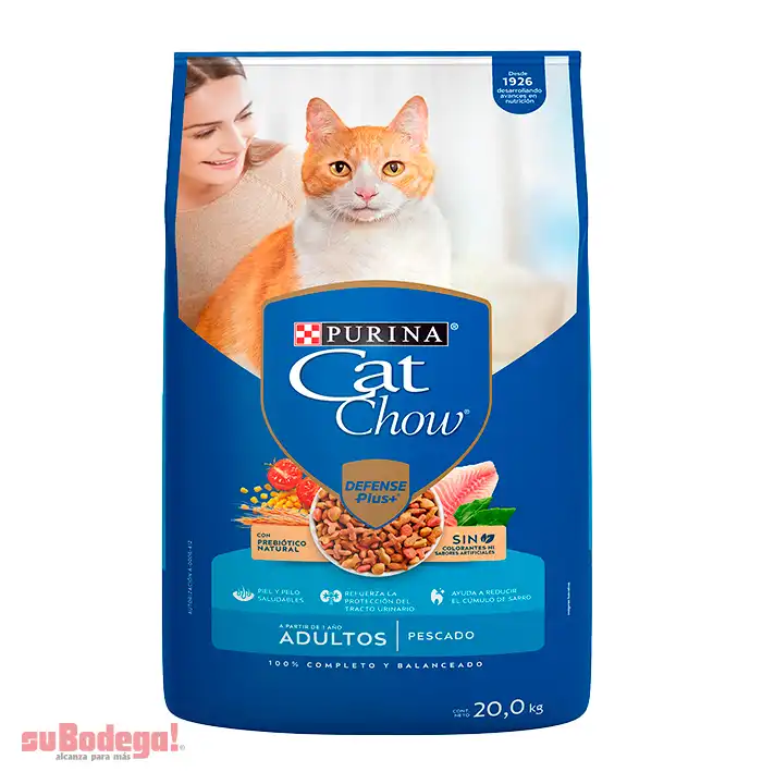 Cat Chow Defense Plus Alimento seco gatos adultos sabor pescado, bulto 20 Kg