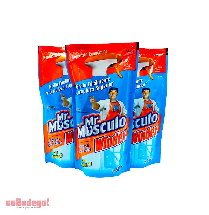 Limpiador Mr. Músculo Windex Vidrios Doy Pack 500 ml.