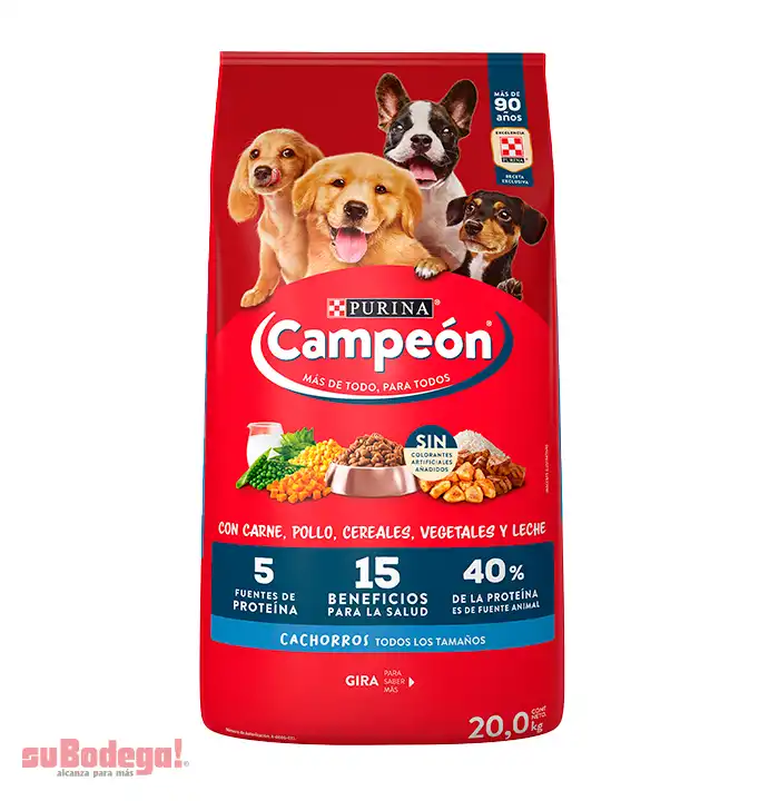 Campeón Alimento seco Perros cachorro todos los tamaños, carne y pollo, bulto 20 Kg