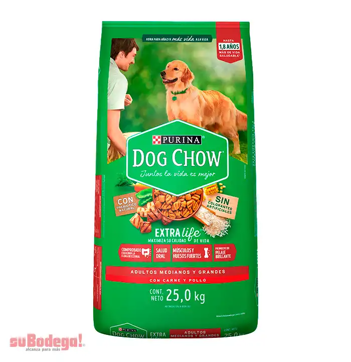 Dog Chow Alimento seco perros adultos medianos y grandes, bulto 25 Kg