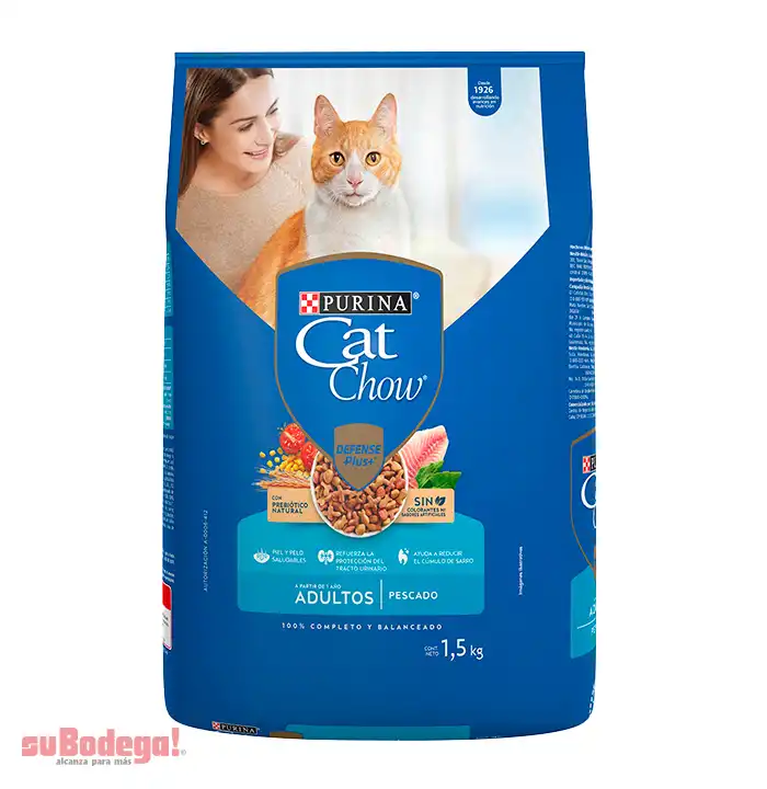 Cat Chow Defense Plus Alimento seco gatos adultos sabor pescado, bulto 1.5 Kg