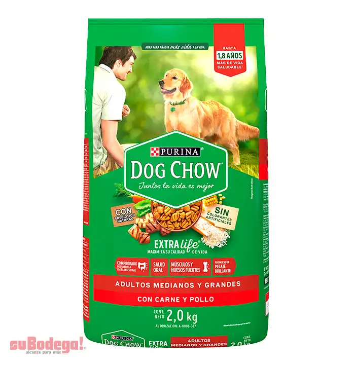 Dog Chow Alimento seco perros adultos medianos y grandes, bulto 2 Kg