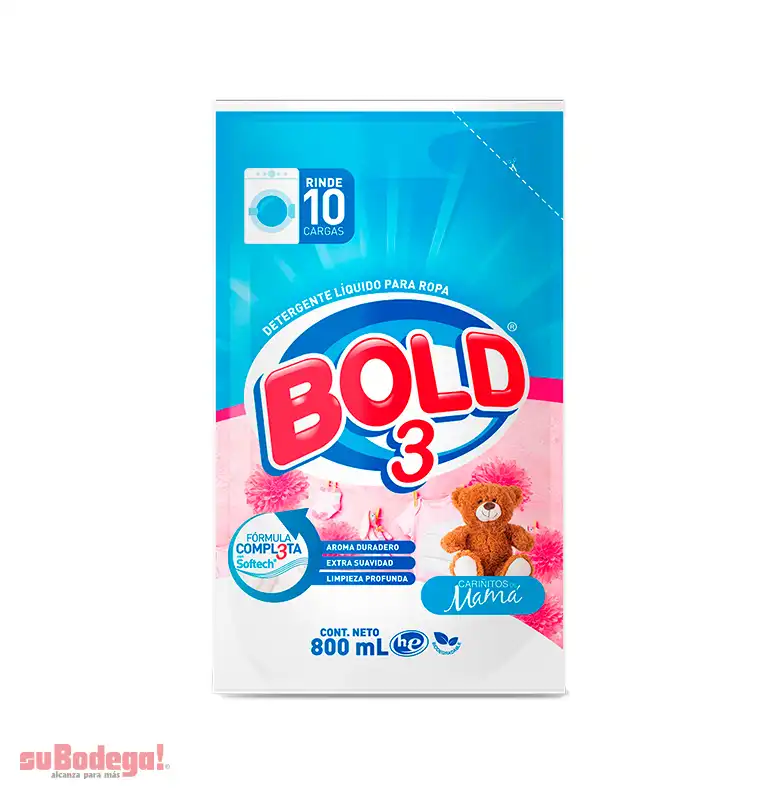 Detergente Bold 3 Cariñito Líquido 800 ml.