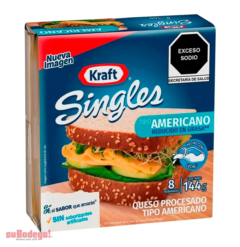 Queso Americano Kraft Singles Reducido en Grasa 144 gr.