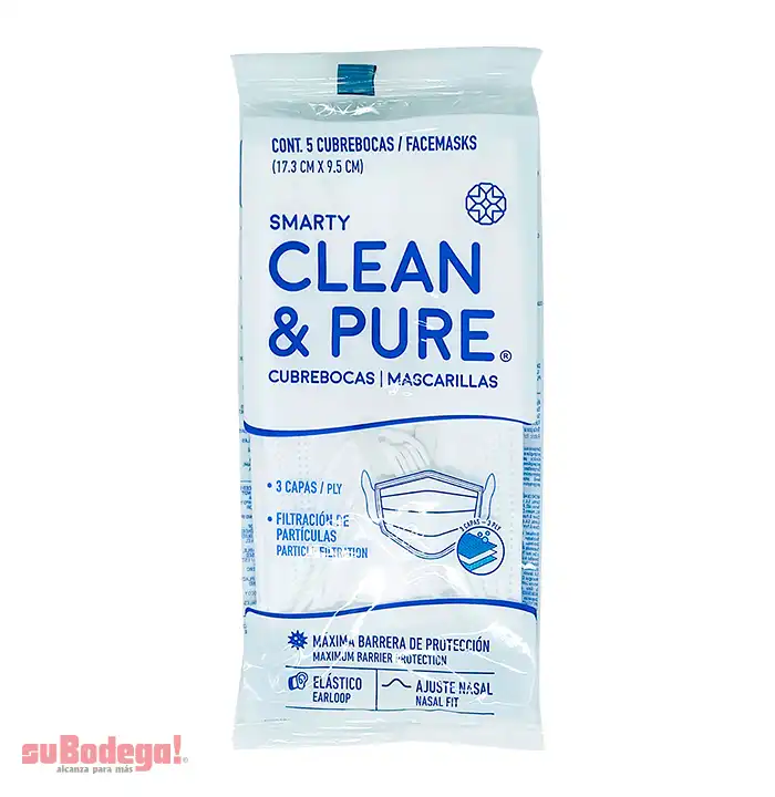 Cubrebocas Smarty Clean & Pure 5 pz.