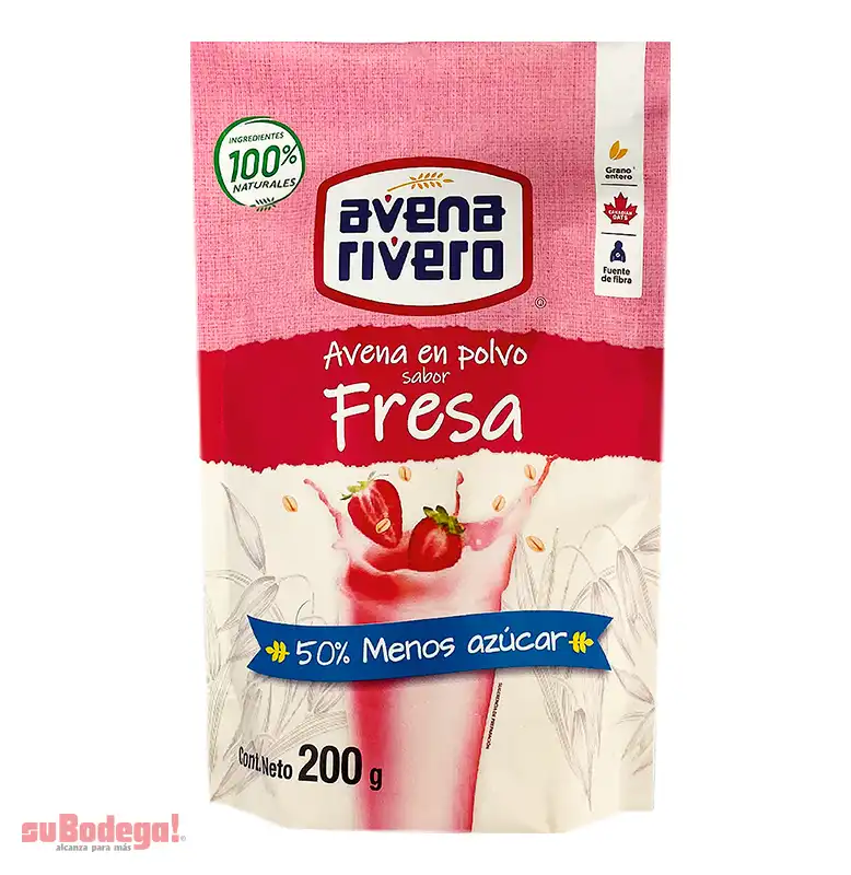 Avena Rivero Instantánea Fresa 50% Menos Azúcar 200 gr.