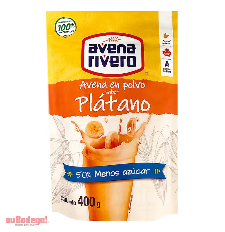 Avena Rivero Instantánea Plátano 50% Menos Azúcar 400 gr.