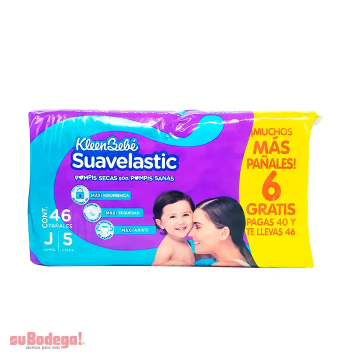 Pañal Kleen Bebé Suavelastic Jumbo 40+6 pz.