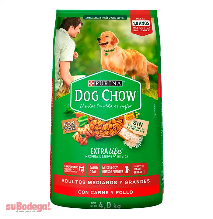 Dog Chow Alimento seco perros adultos medianos y grandes, bulto 4 Kg