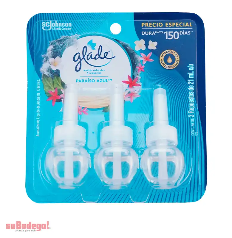 Aromatizante Glade Paraiso Azul Repuesto 3/63 ML.
