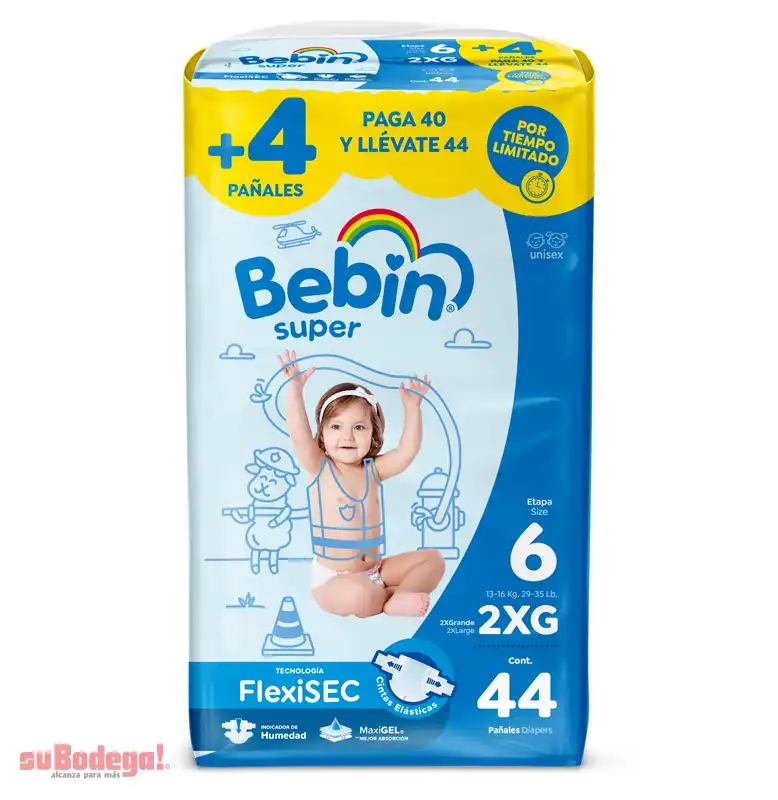 Pañal Bebín Super XXG 40 PZ.+ 4 pañales GRATIS
