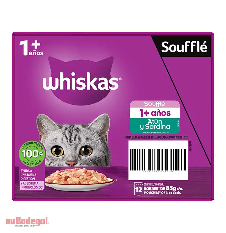 Alimento Whiskas Souffle Atún y Sardina Adulto 85 GR.