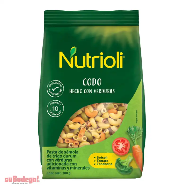 Pasta Nutrioli Codo Hecho Con Verduras 200 GR.