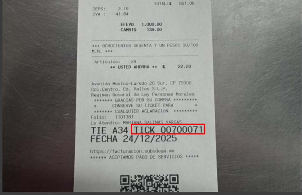 Ejemplo de ticket
